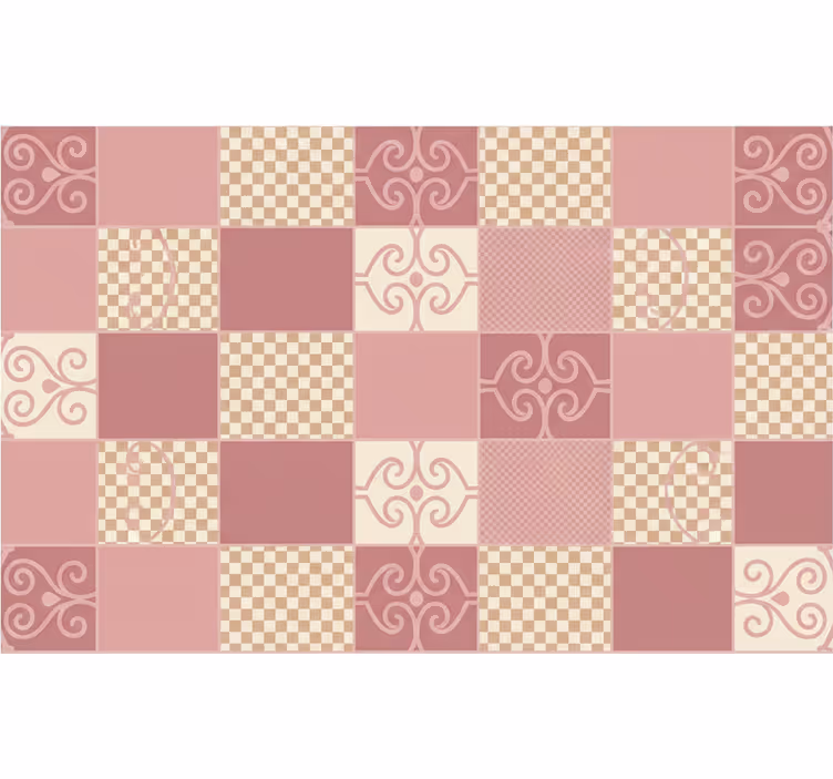 Papel pintado geométrico diseño de cuadros vintage rosa - TenVinilo