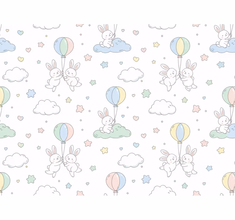Papel tapiz infantil con conejos y globos - TenVinilo