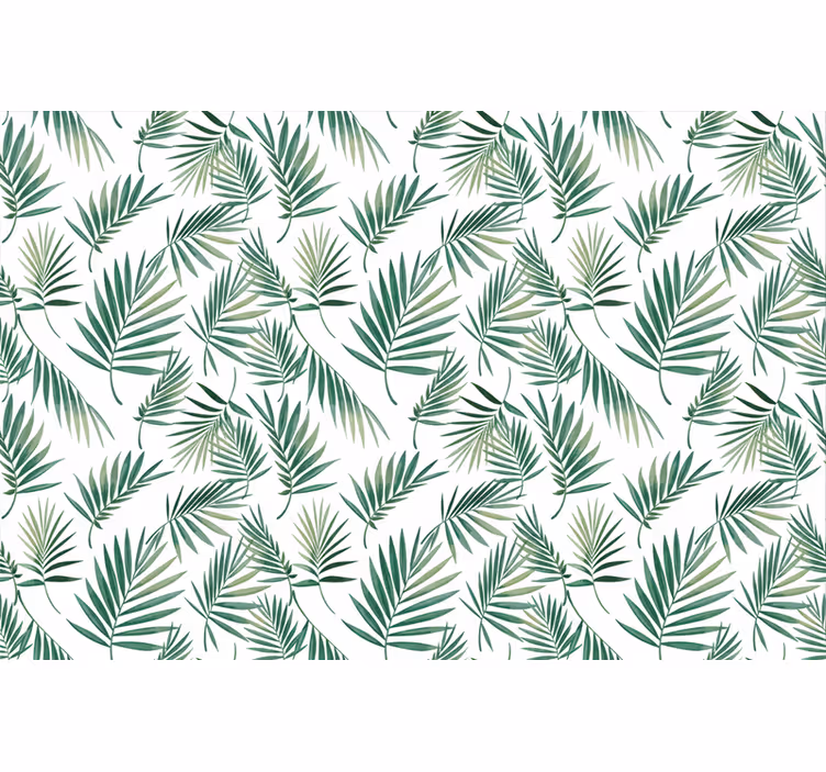 Papel tapiz blanco diseño escandinavo hojas verdes - TenVinilo