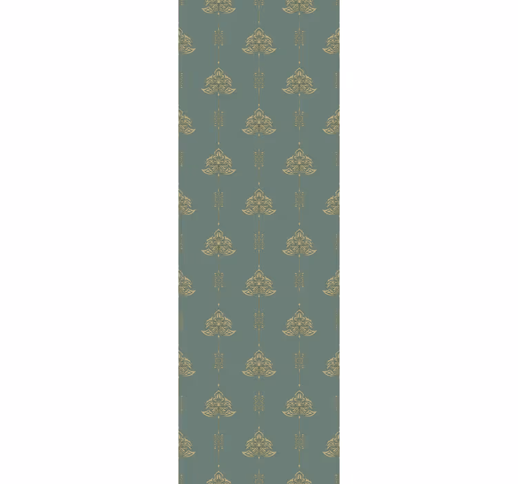 Papel tapiz verde diseño jugendstil con flores doradas - TenVinilo
