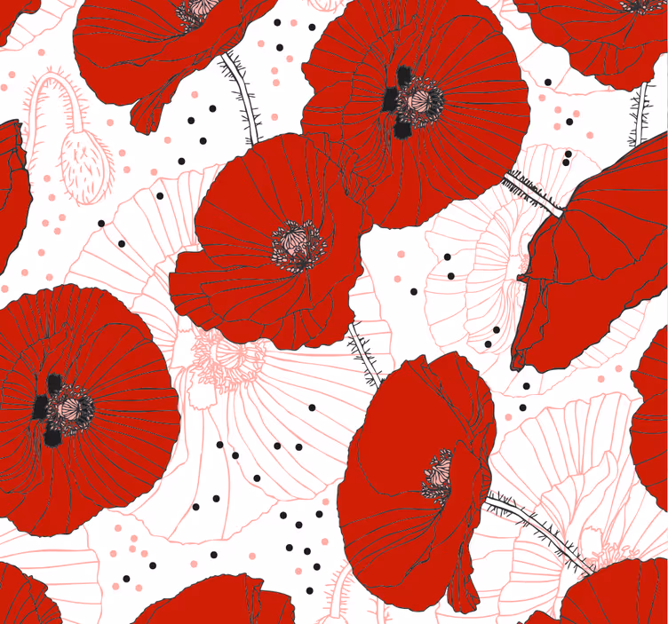 Papel pintado flores amapolas rojas - TenVinilo