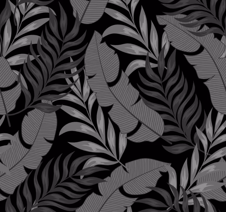 Papel pintado de hojas con fondo negro - TenVinilo
