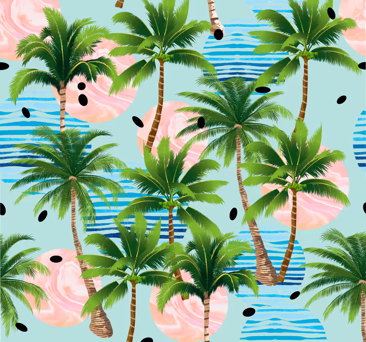 Papel pintado palmeras y olas - TenVinilo