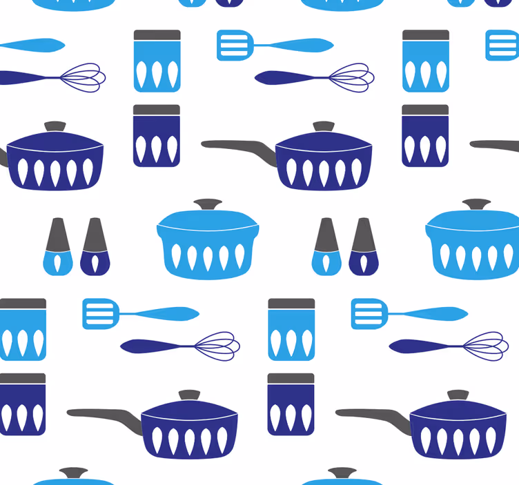 Papel pintado cocina utensilios azules - TenVinilo