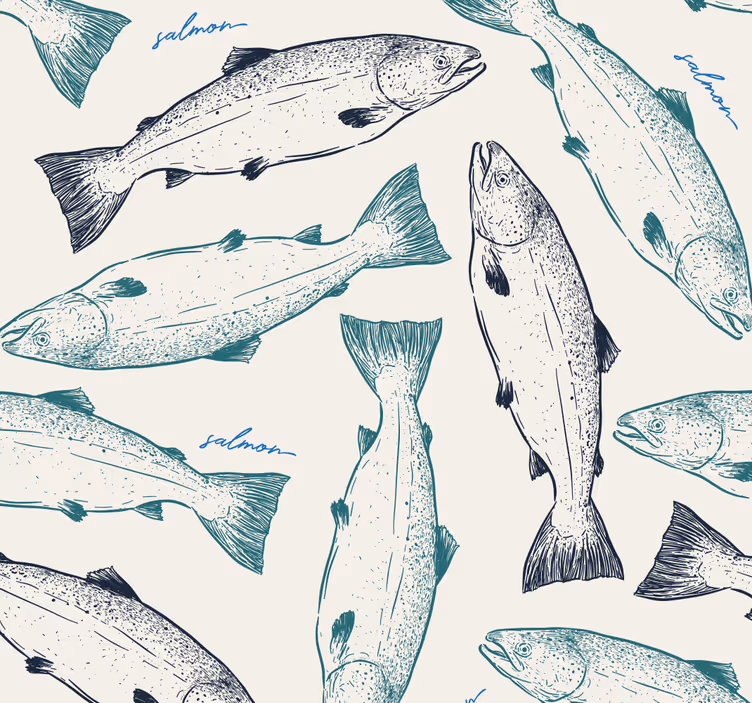 Papel tapiz peces ilustración de salmón - TenVinilo