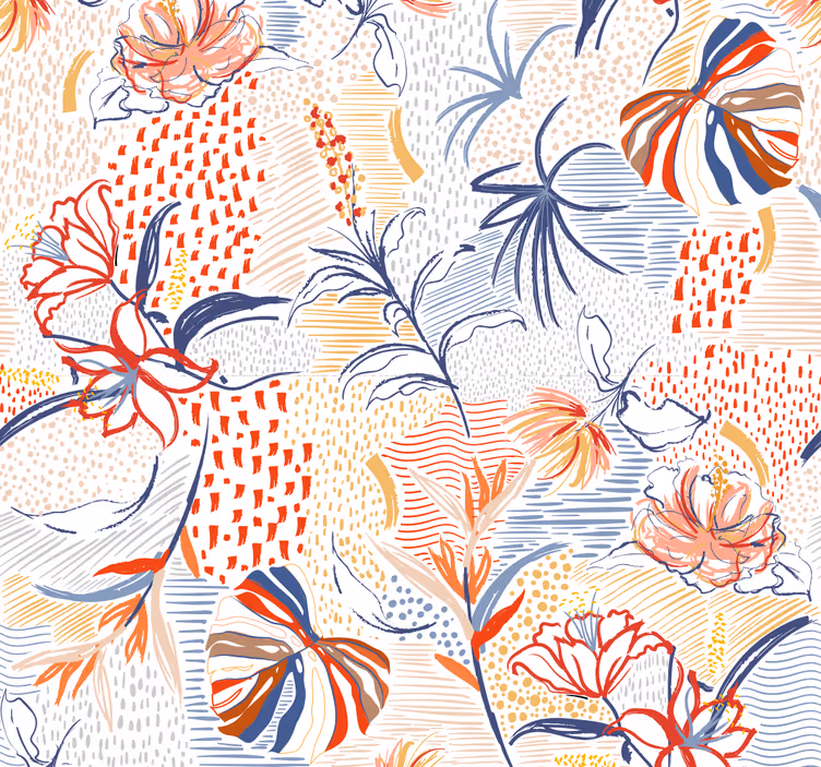 Papel pintado flores patrón multicolor - TenVinilo