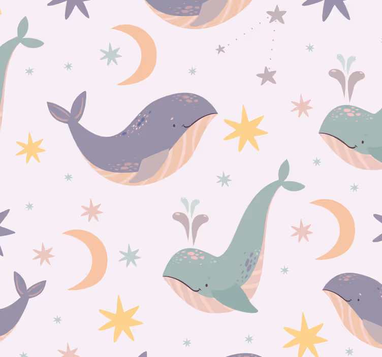 Papel pintado infantil ballenas azules - TenVinilo