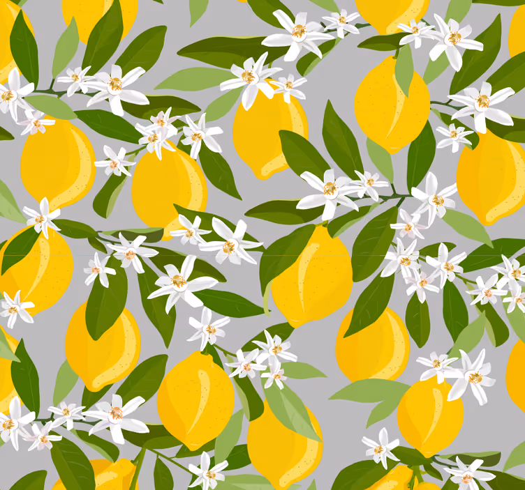 Papel tapiz naturaleza patrón floral cítrico - TenVinilo