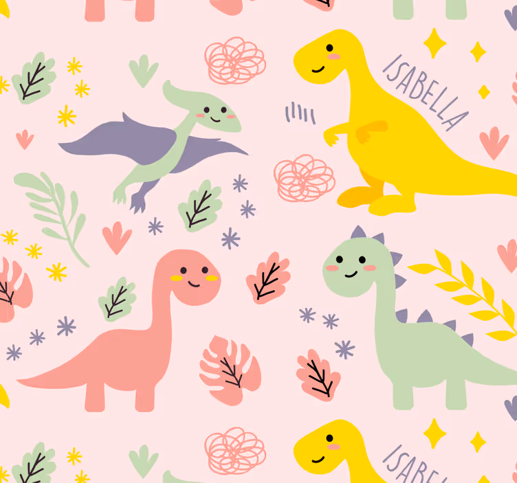 Papel tapiz bebé tema de dinosaurio juguetón - TenVinilo