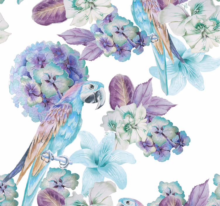 Papel tapiz loros diseño floral de loro - TenVinilo