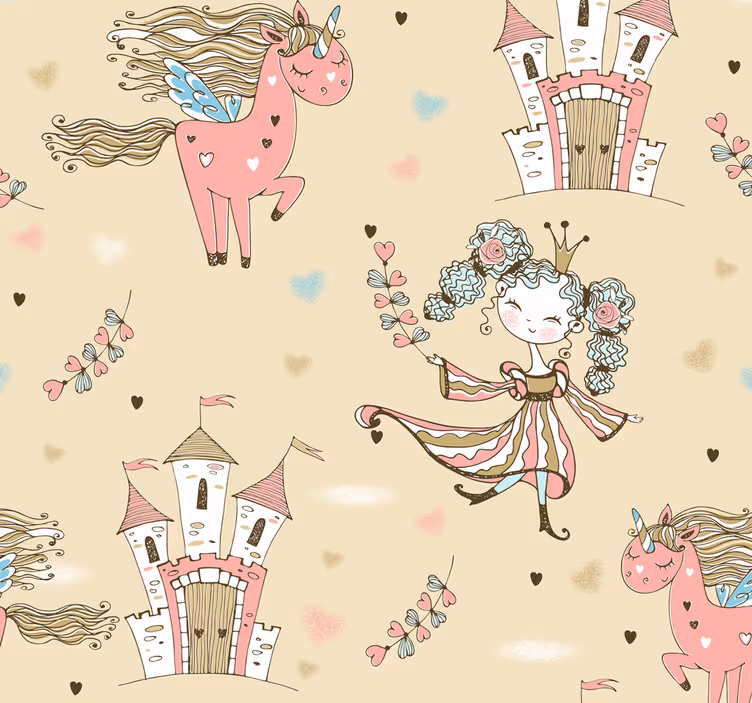 Papel tapiz infantil unicornios de cuento de hadas - TenVinilo