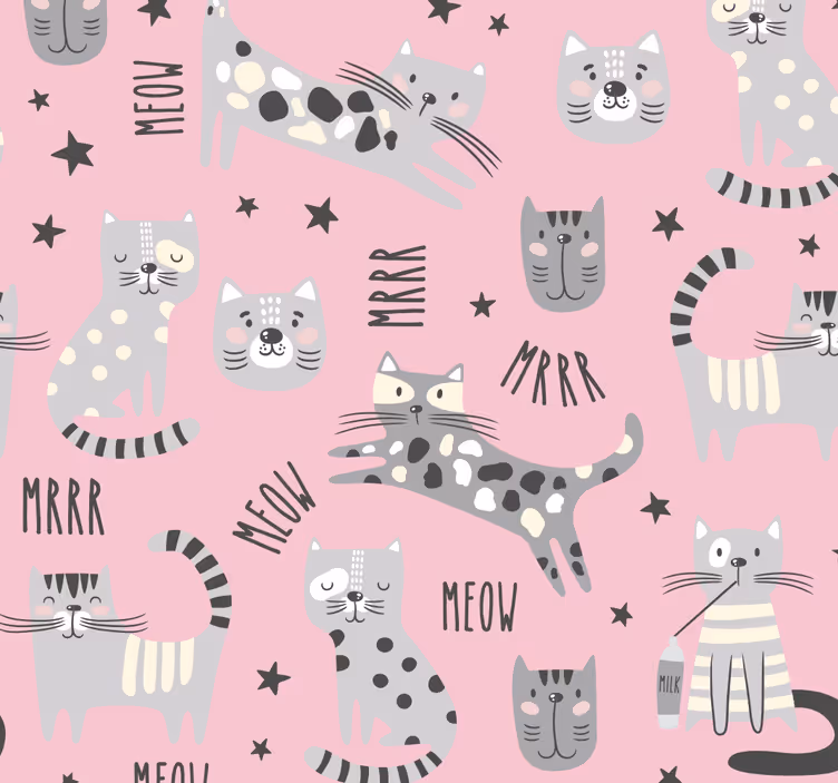 Papel pintado nórdico gatos grises - TenVinilo