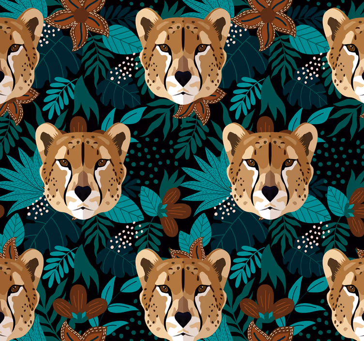 Papel pintado animal Leopardo en flores tropicales - TenVinilo