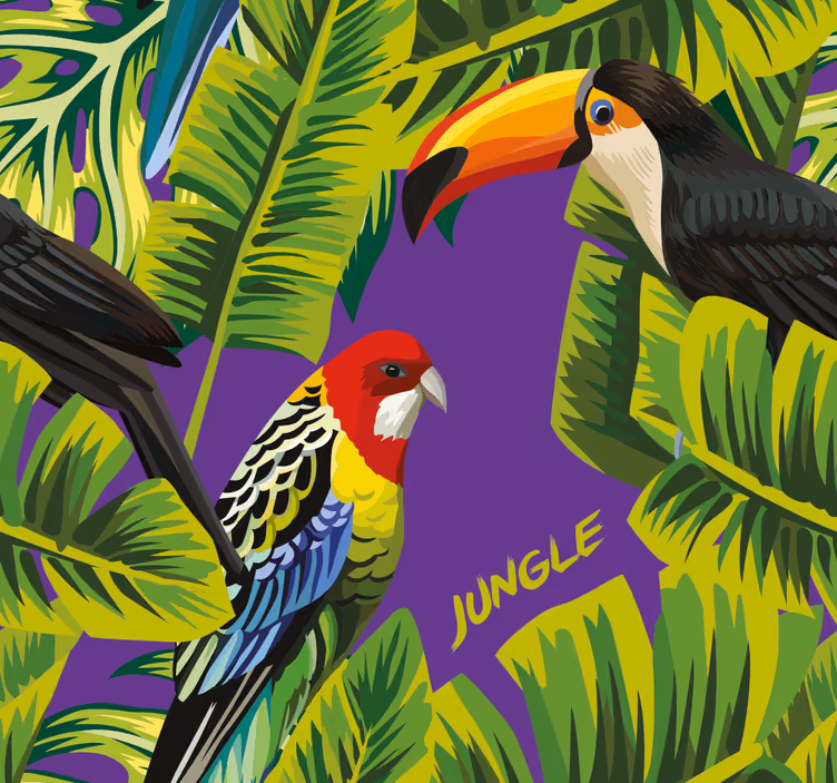 Papel tapiz loros paraíso de aves tropicales - TenVinilo