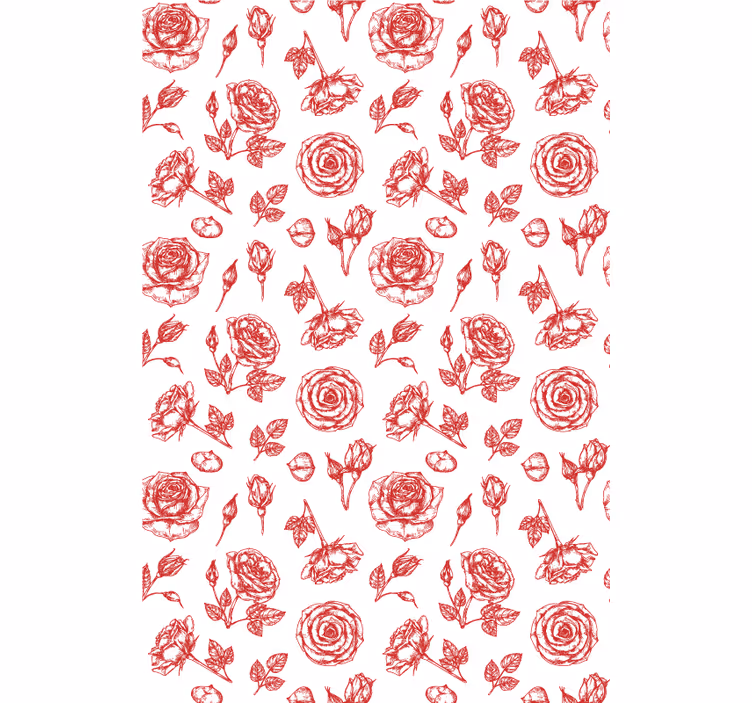 Papel pintado flores Contornos rojos rosas sin costura - TenVinilo