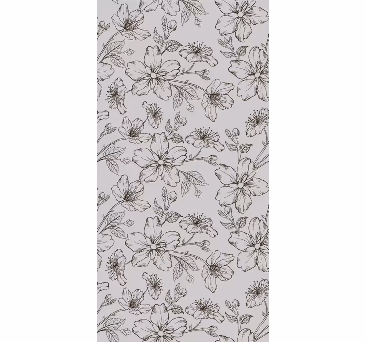 Papel pintado flores Dibujado flores negras sobre fondo gris - TenVinilo