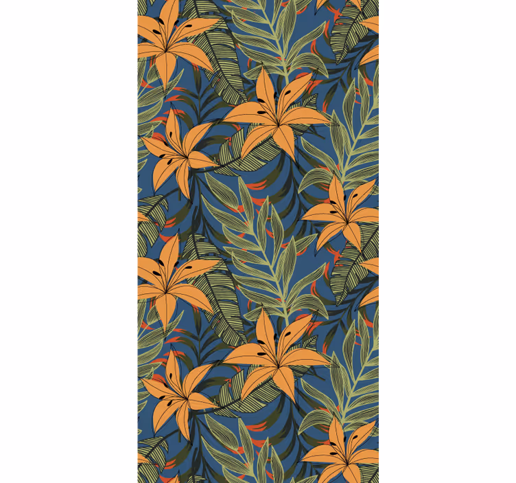 Papel pintado selva Selva floral en fondo azul - TenVinilo