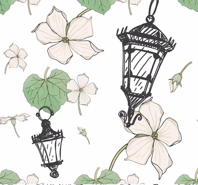 Papel tapiz ornamental patrón de linterna botánica - TenVinilo