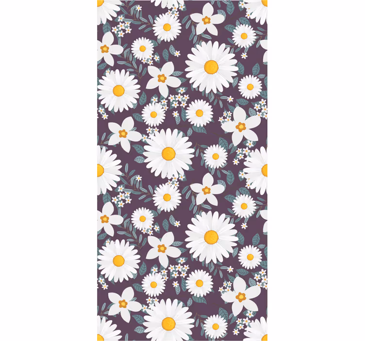 Papel tapiz flores patrón floral de margarita - TenVinilo