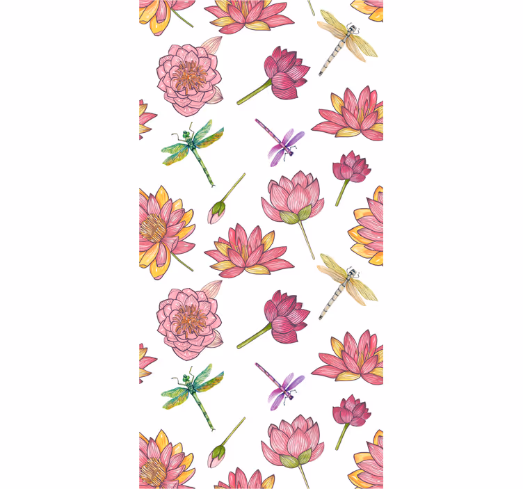 Papel tapiz flores fusión floral de libélula - TenVinilo