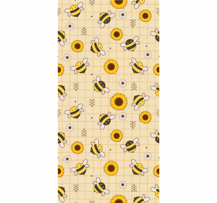 Papel tapiz animales patrón de girasol abeja - TenVinilo