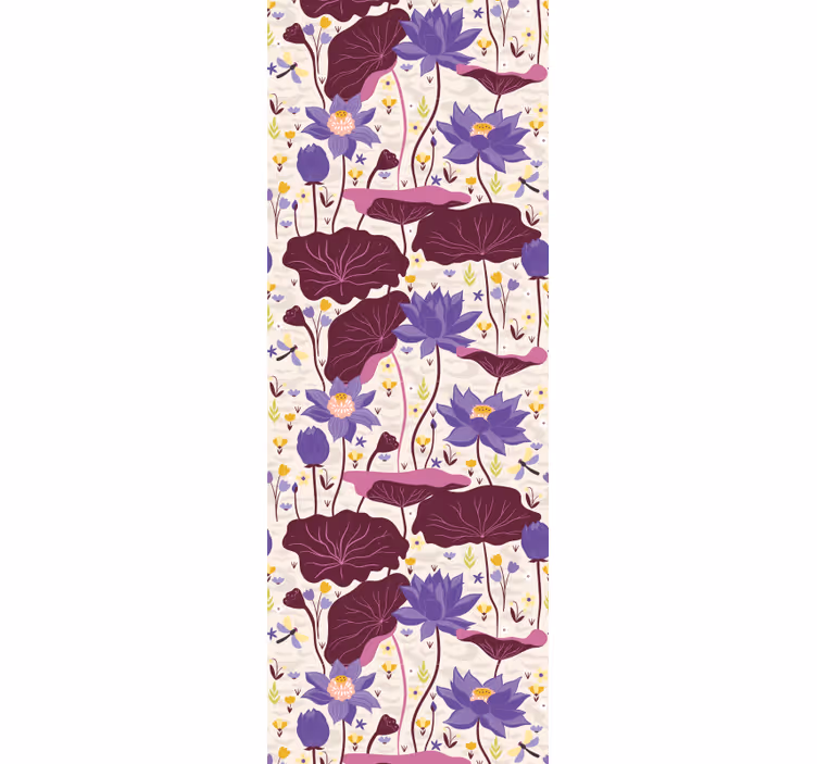 Papel tapiz flores patrón azul y morado - TenVinilo
