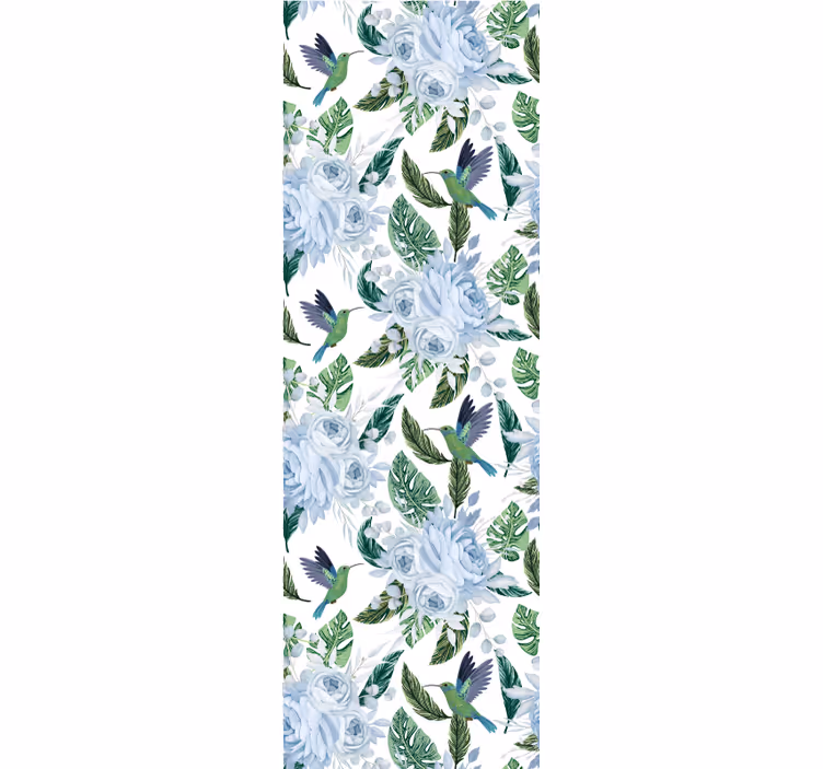 Papel tapiz flores diseño floral de colibrí - TenVinilo