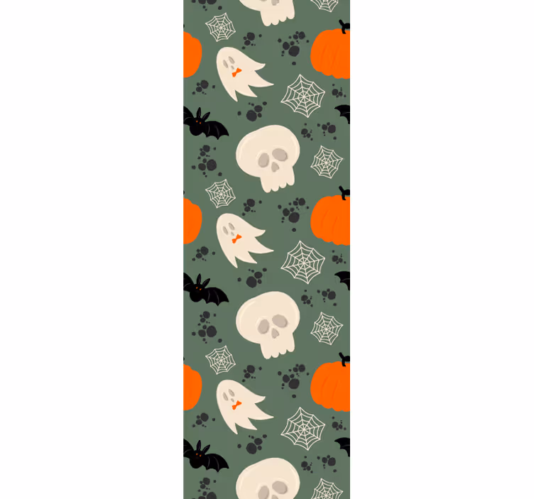 Papel pintado Halloween Patrón de calabazas, fantasmas y arañas. - TenVinilo