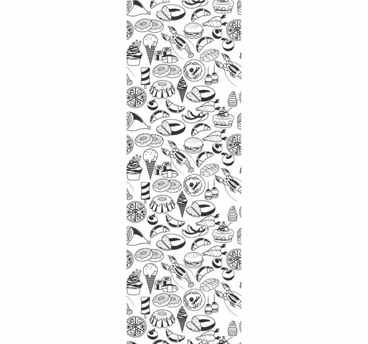 Papel tapiz cocina patrón de comida en blanco y negro - TenVinilo