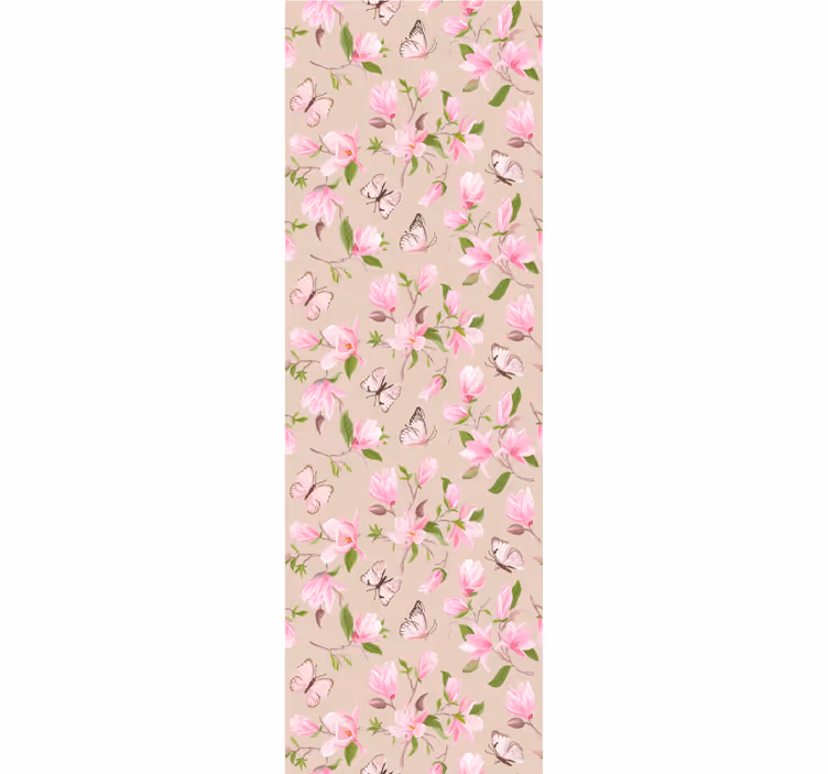 Papel tapiz flores magnolias y mariposas - TenVinilo