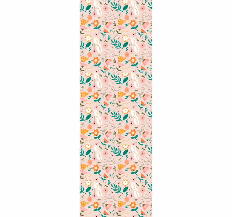 Papel tapiz flores patrón floreciente y plumas - TenVinilo