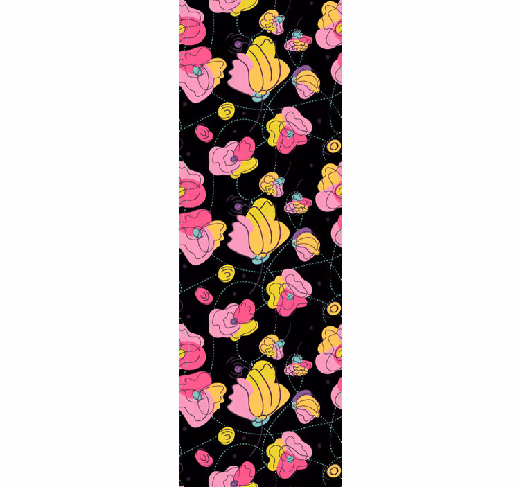 Papel tapiz flores composición abstracta negra - TenVinilo