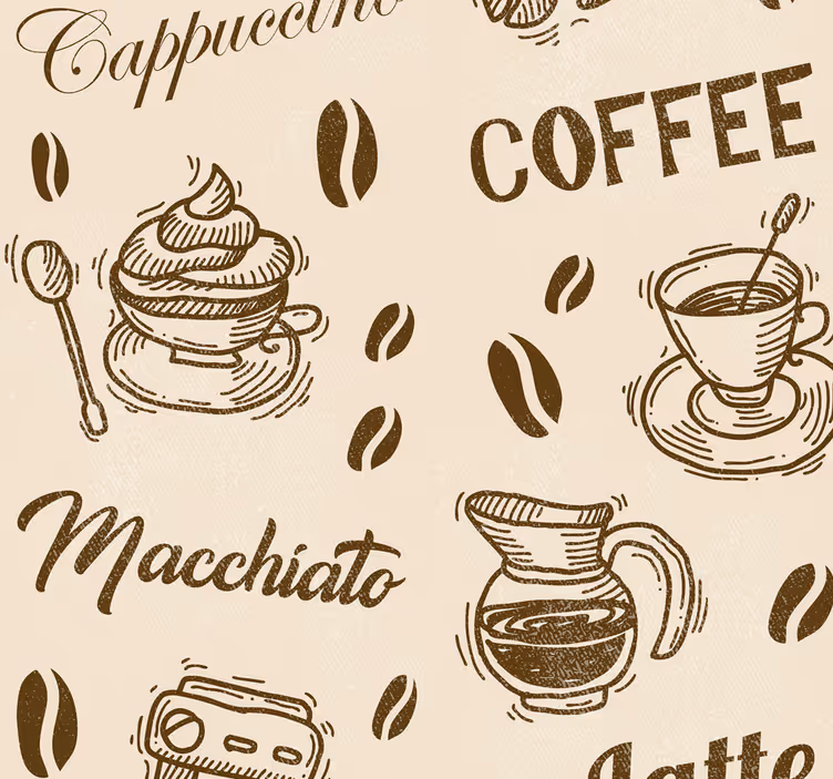 Papel tapiz cocina diseño de variedades de café - TenVinilo