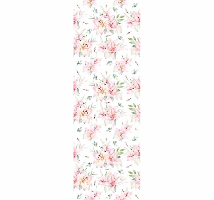 Papel pintado flores Diseño floral de lirios de acuarela rosa - TenVinilo
