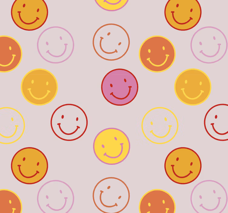 Papel tapiz juvenil caras sonrientes rosas y amarillas - TenVinilo