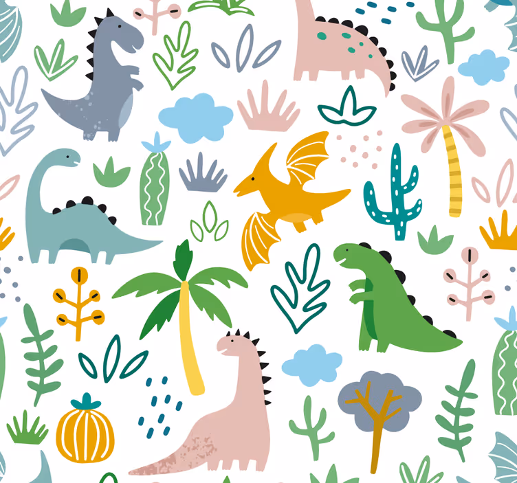Papel pintado de dinosaurios patrón jurásico escandinavo - TenVinilo