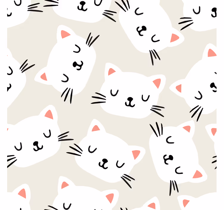 Papel habitación infantil dibujo de cara de gato blanco - TenVinilo