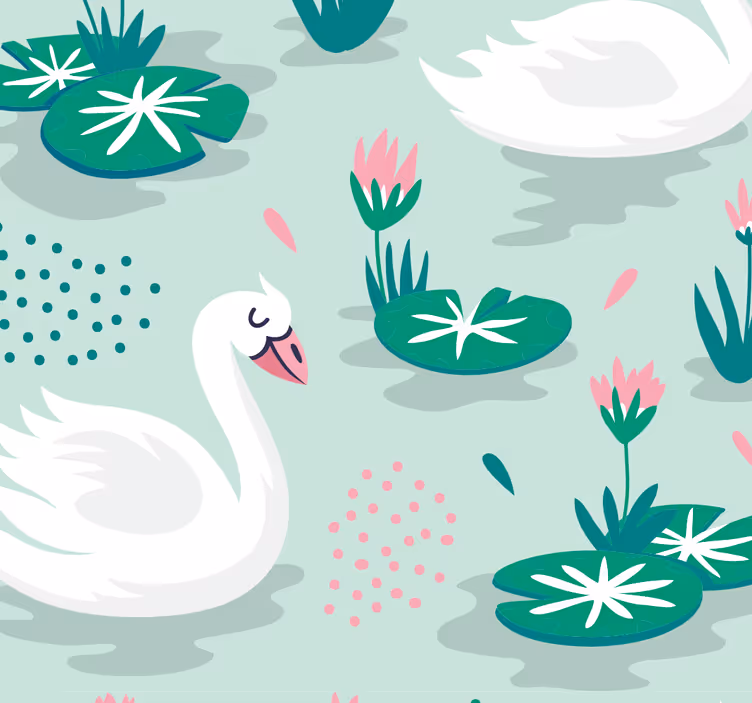 Papel tapiz animales patrón del lago de los cisnes - TenVinilo