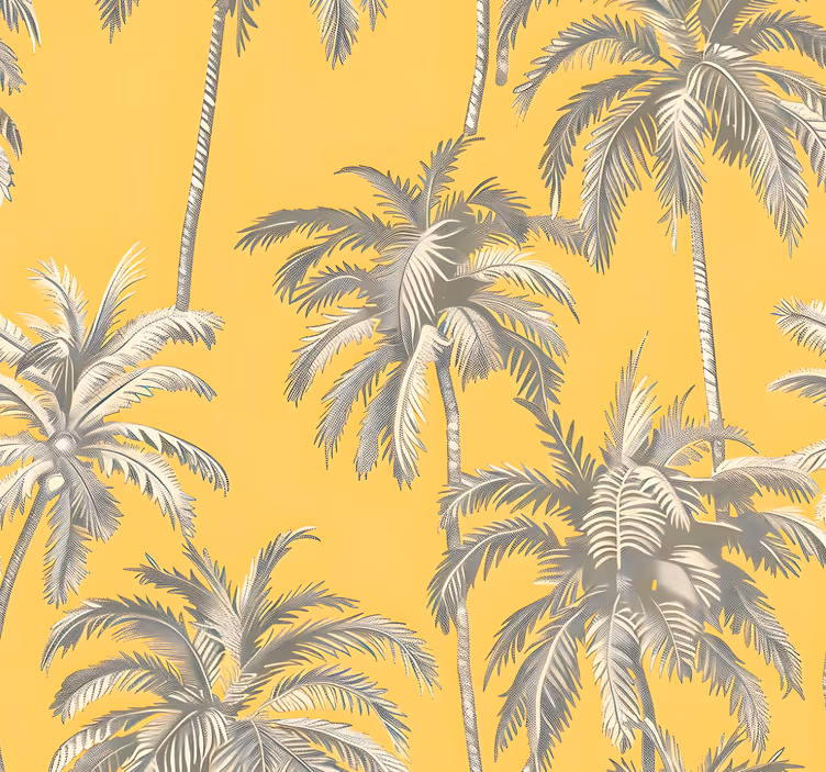 Papel tapiz amarillo diseño de palmeras - TenVinilo