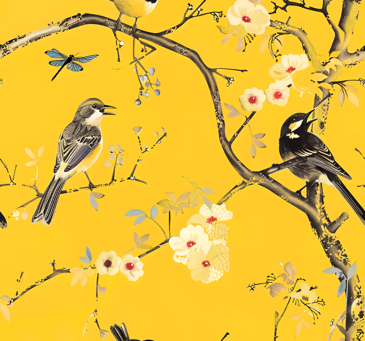 Papel tapiz amarillo diseño de primavera - TenVinilo