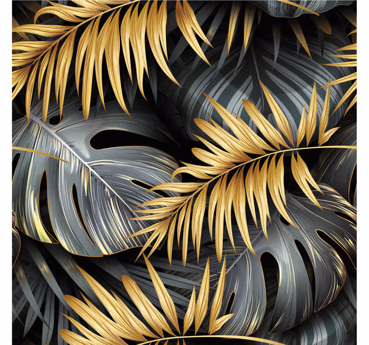 Papel tapiz negro hojas tropicales - TenVinilo