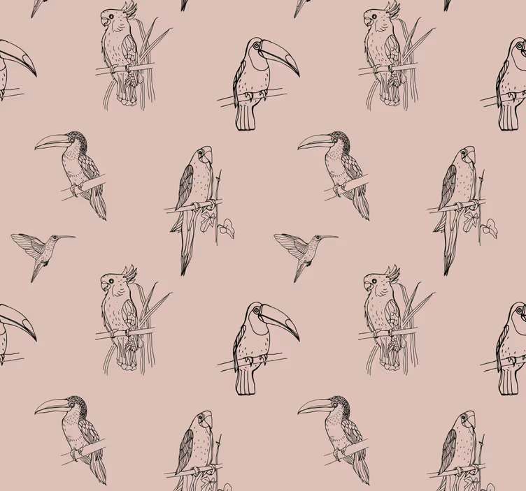 Papel tapiz pájaros motivo de boceto aviar - TenVinilo
