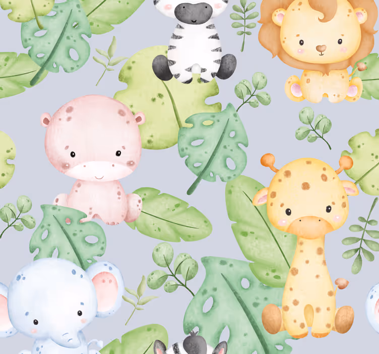 Papel tapiz animales diseño de bebé - TenVinilo