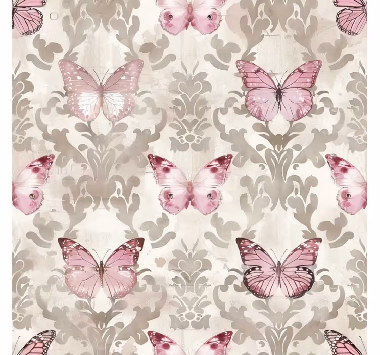 Papel tapiz barroco patrón de mariposas rosadas - TenVinilo