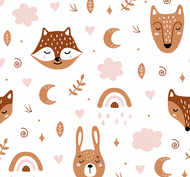 Papel habitación infantil animales lindos y arcoíris - TenVinilo