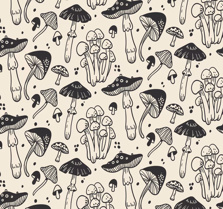 Papel de pared para salón patrón de champiñón en fondo beige - TenVinilo