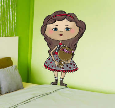 Vinilo infantil niña con gato