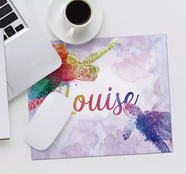 Alfombrilla ratón tortuga multicolor con nombre - TenVinilo