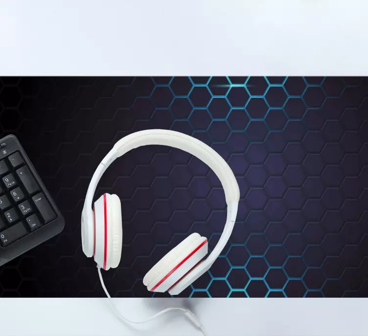 Alfombrilla gaming xxl Hexágono negro y azul - TenVinilo