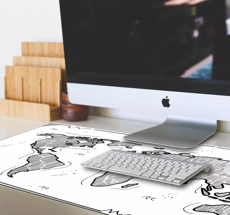 Alfombrilla ratón mapamundi blanco y negro - TenVinilo